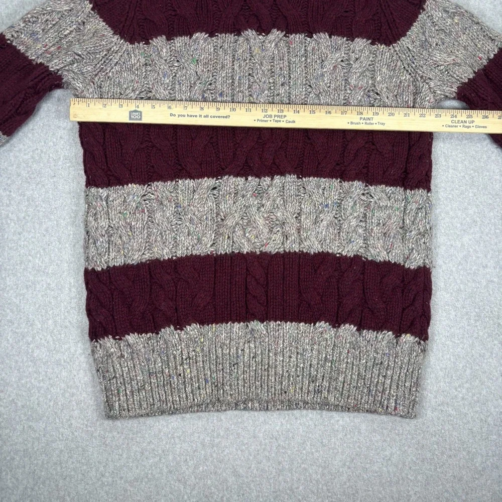 Tommy Hilfiger Sweater Mens XXL Silk Wool Burgundy Grey Striped Knit Elbow Patch